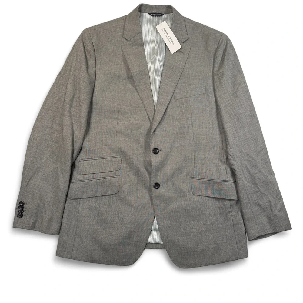 Banana‎ Republic Tailored Fit Wool Blazer Silver Grey Mens 42R Suit Jacket NWT